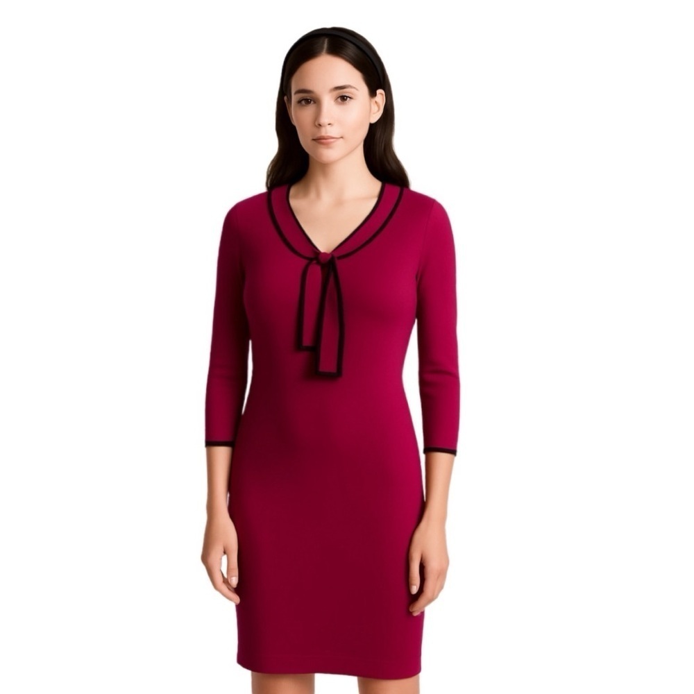 Talbots Women’s Knit Sweater Dress Size S Tie Neck Knee Length Long Sleeve